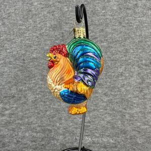 Old World Christmas Rooster Ornament Blown Glass Colorful Farm Animal 3 1/4”